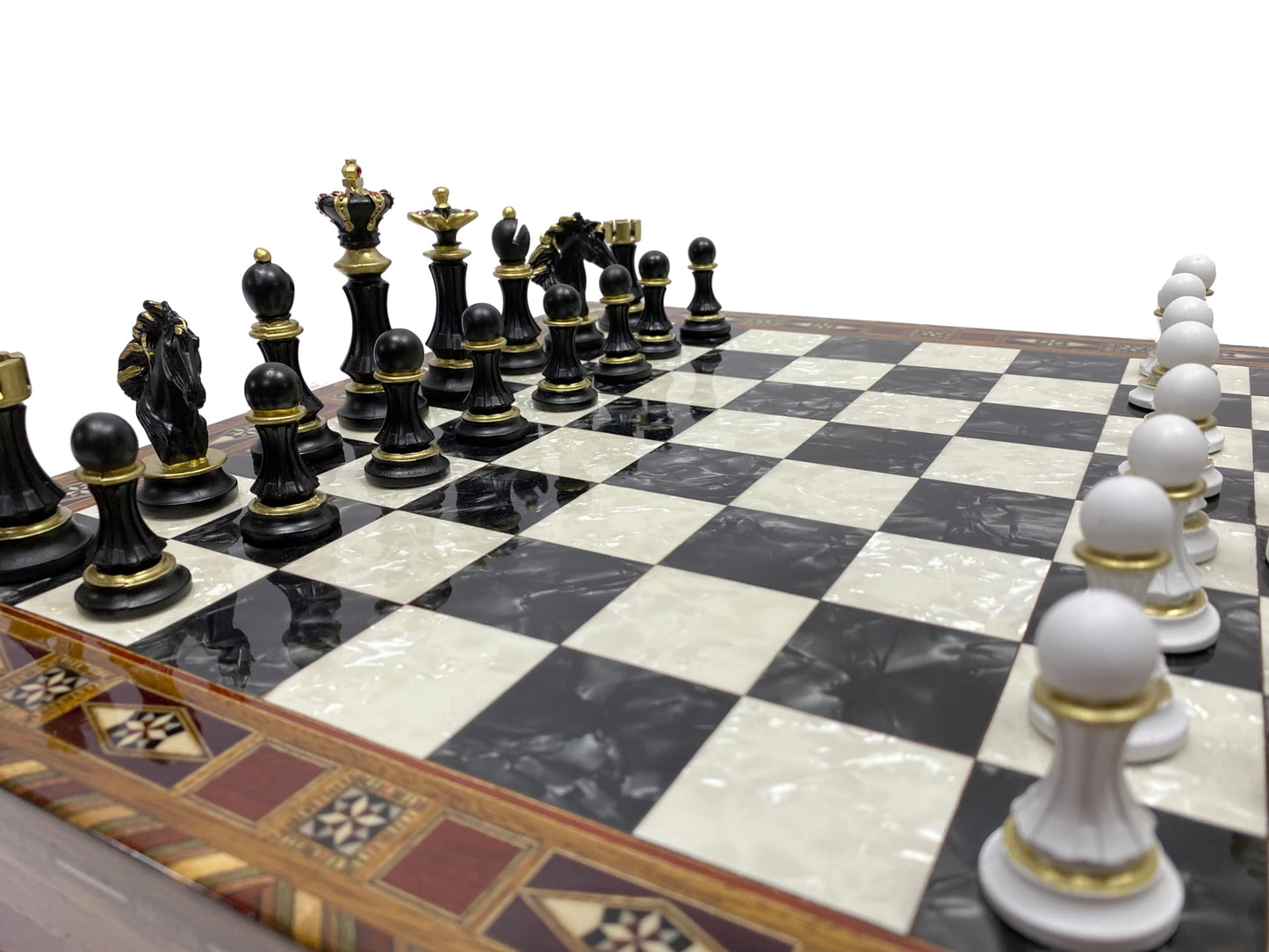 Antochia Crafts 16.5 Inches Large Chess Set - Wooden Chess Board with Mosaic Details and Legendary Hand Painted Luxury Chess Pieces (Black)