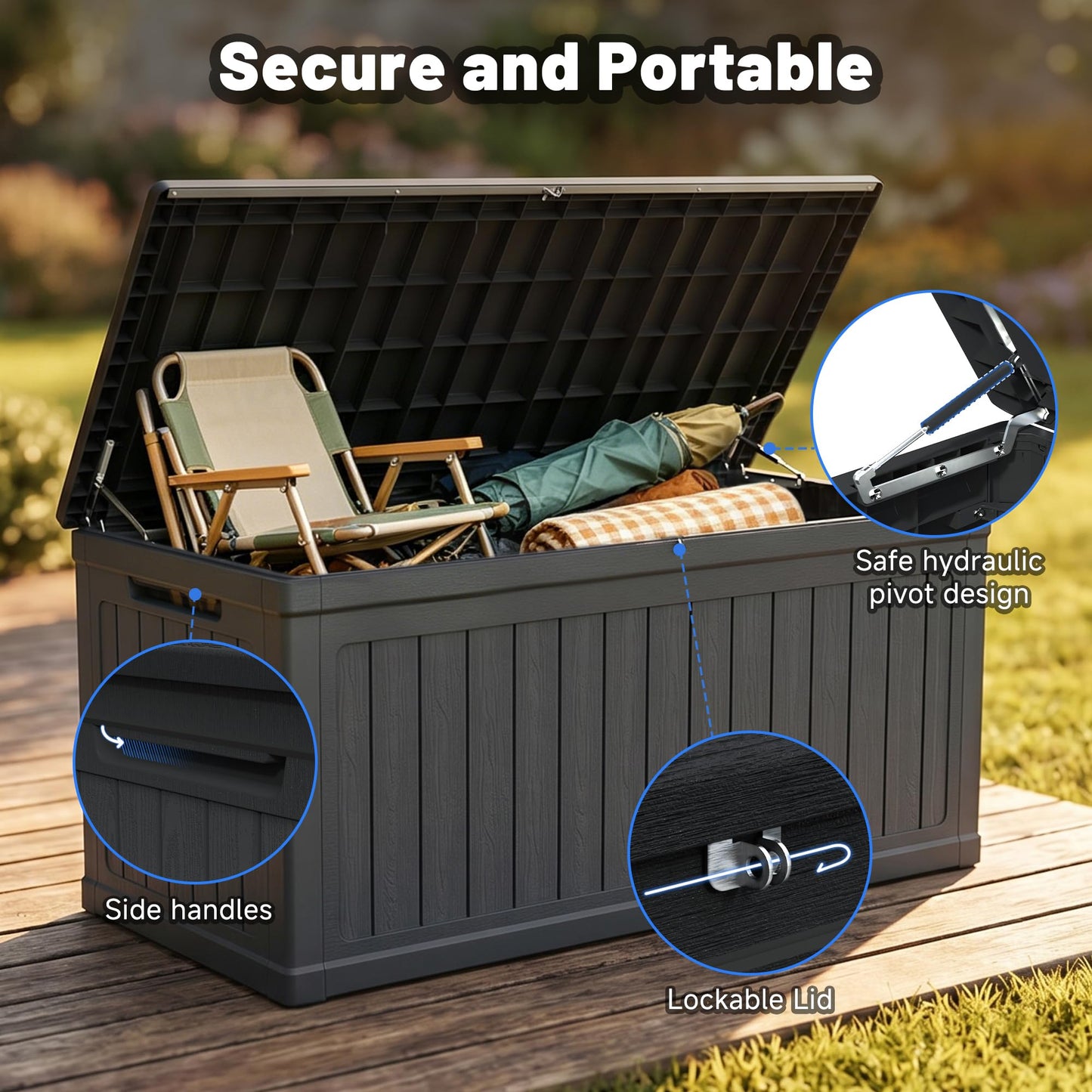 Seeheool 260 Gallon Large Outdoor Storage XXL Deck Box for Patio Furniture, Outdoor Cushions, Garden Tools and Sports/Pools Equipment, Waterproof Resin, Lockable, Black