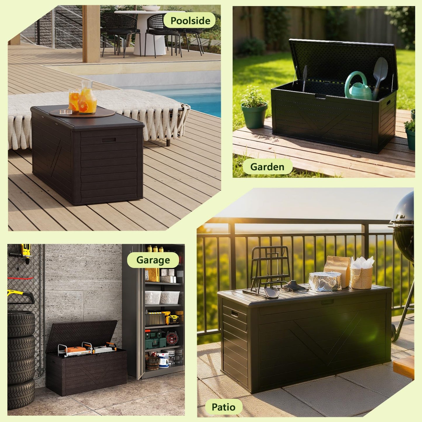 MAKE CHANGES Outdoor Storage Box,260 Gallon Deck Box Outdoor Storage Bench Outside Waterproof Resin Storage Bench, Lockable Patio Cushions, Garden Tools Storage For Furniture, UV Resistant