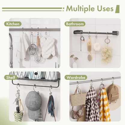Amazer Shower Curtain Hooks - 12PCS Rust-Resistant Metal Double Rings for Easy Curtain Rolling | Nickel Finish
