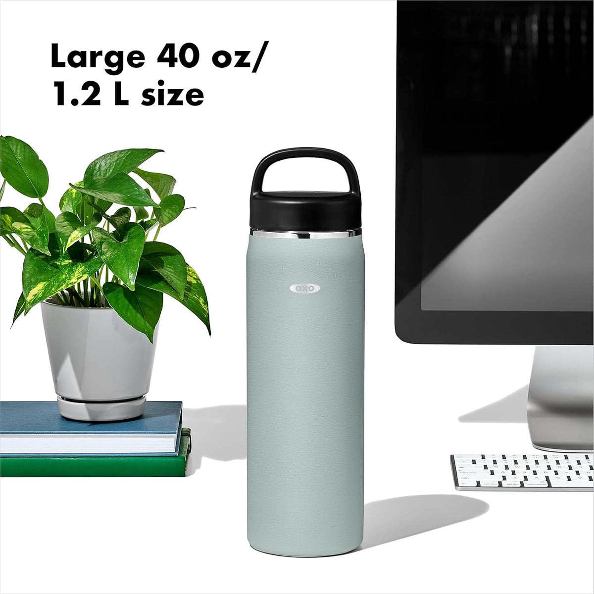 OXO 40 oz Insulated Water Bottle with Handled Lid, Slate