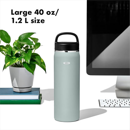 OXO 40 oz Insulated Water Bottle with Handled Lid, Slate