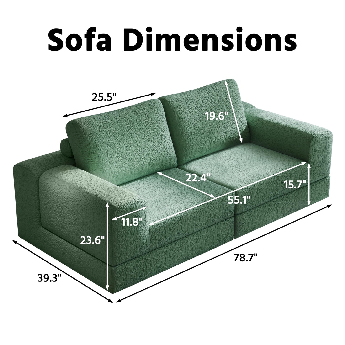 Cloud Modular Sectional Sofa, DIY Combination Modular Couch for Living Room, Unique Knitted Fabric Love Seat Couches with 2 Pillows, 2 Seater Comfy Sectional Couch with No Assembly (Green)
