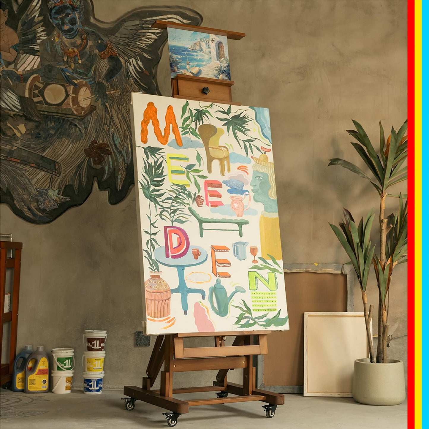 MEEDEN Extra-Large Art Painting Easel: Solid Beech Wood Artist Easel - Professional Heavy-Duty Studio Easel for Adults - Movable H Frame Floor Easel Stand for Painting Canvas up to 79"