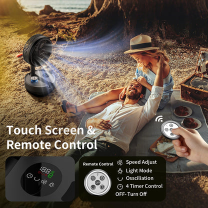 Socool 40000mAh Portable Fan Foldable Battery Rechargeable with 8 Speed & 106H, 90° Osciliating Floor Standing Fan Remote, Desk Fan with 8H Timer & LED Light for Home Outdoor Travel Camping