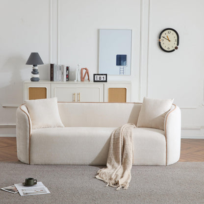 Christopher Knight Home Audie Modern Minimalist Living Room Boucle Fabric Upholstered 3-Seater Sofa, Ergonomic Curved Lounge Couch Seating, Soft Padded Cushion,Wooden Frame,Bedroom/Home Office,Beige