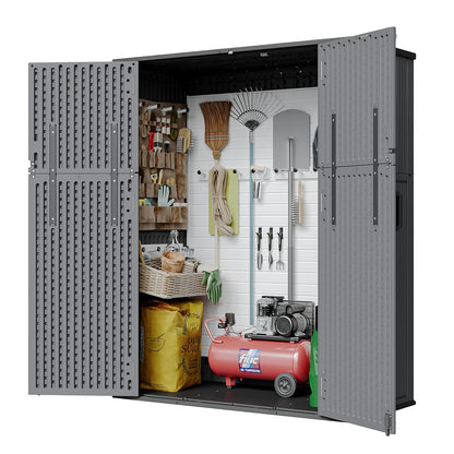 AOXUN Horizontal Storage Sheds 61 Cu.ft, HDPE Outdoor Storage Box 160 Gallon, Waterproof Lockable Resin Deck Box with Spring-Assisted Lid, Patio Storage for Garden, Pool, Cushions, Tools, Grey