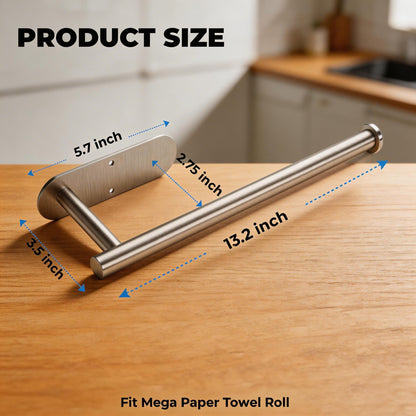 CUXIXA Paper Towel Holder Under Cabinet 2 Pack,Stainless Steel Paper Towel Holder Wall Mount for Kitchen, Bathroom, RV, Paper Towel Rack with Self Adhesive and Screws (Silver)