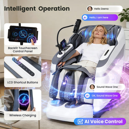 KTENTITO 4D Music Rhythm Massage Chair Full Body Recliner, 2026 Unique Sonic Resonance Zero Gravity SL-Track Shiatsu with Knee Heating Blanket AI Voice Bluetooth Foot Roller Body Scan Airbags G9 White