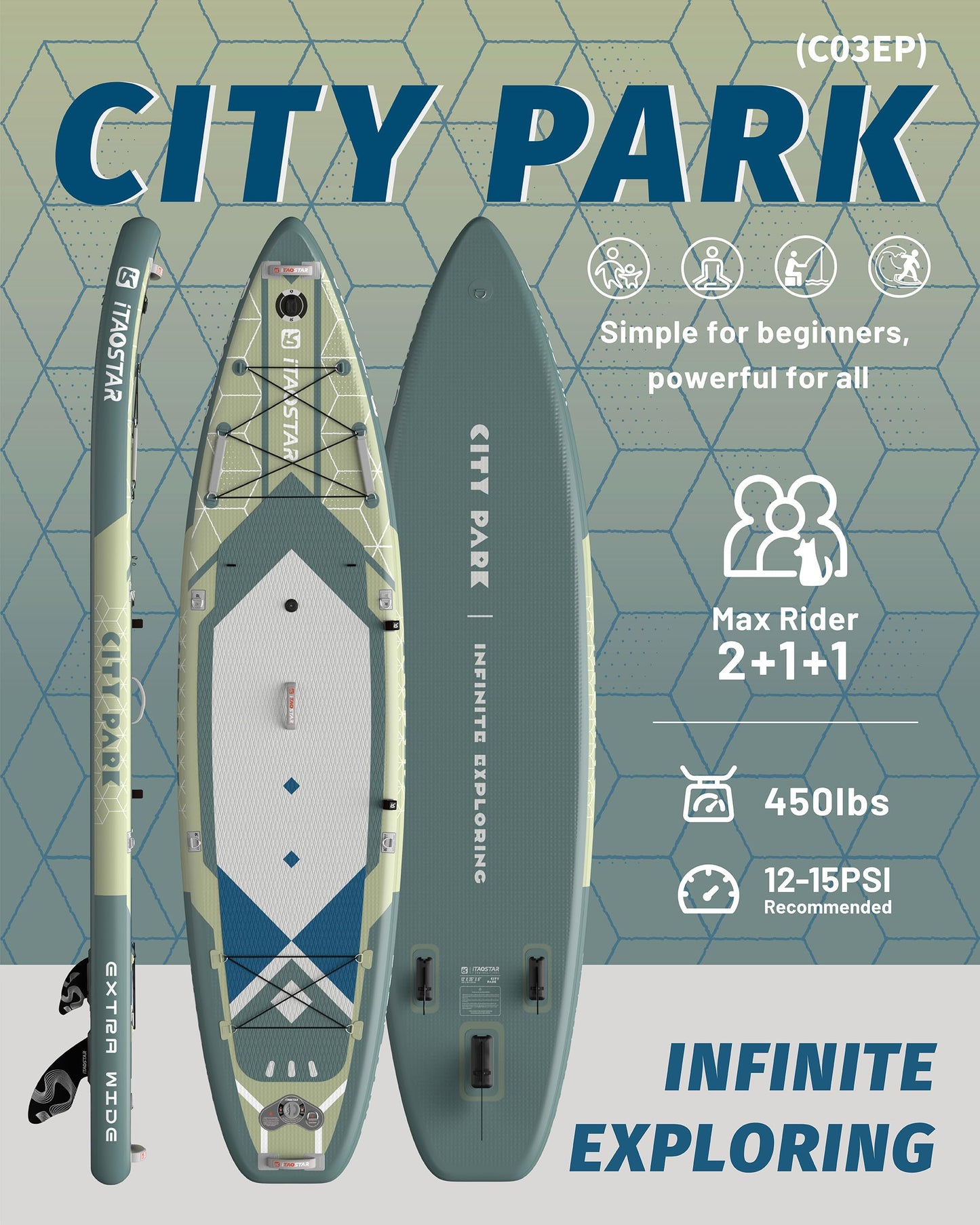 iTAOSTAR C03EP 35" Wide Paddle Board, More Fun Inflatable SUP Board with 5 Fins，12 Foot Stand Up Paddle Board with Premium SUP Accessories for Adults of All Skill Levels