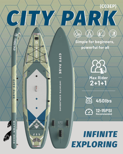 iTAOSTAR C03EP 35" Wide Paddle Board, More Fun Inflatable SUP Board with 5 Fins，12 Foot Stand Up Paddle Board with Premium SUP Accessories for Adults of All Skill Levels