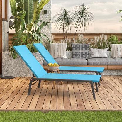 FHVIT Patio Chaise Lounge Set of 2 with 4 Adjustable Backrest, Foldable Aluminum Chaise Lounge Chair Recliner for Outdoor, Poolside, Sun Tanning Blue