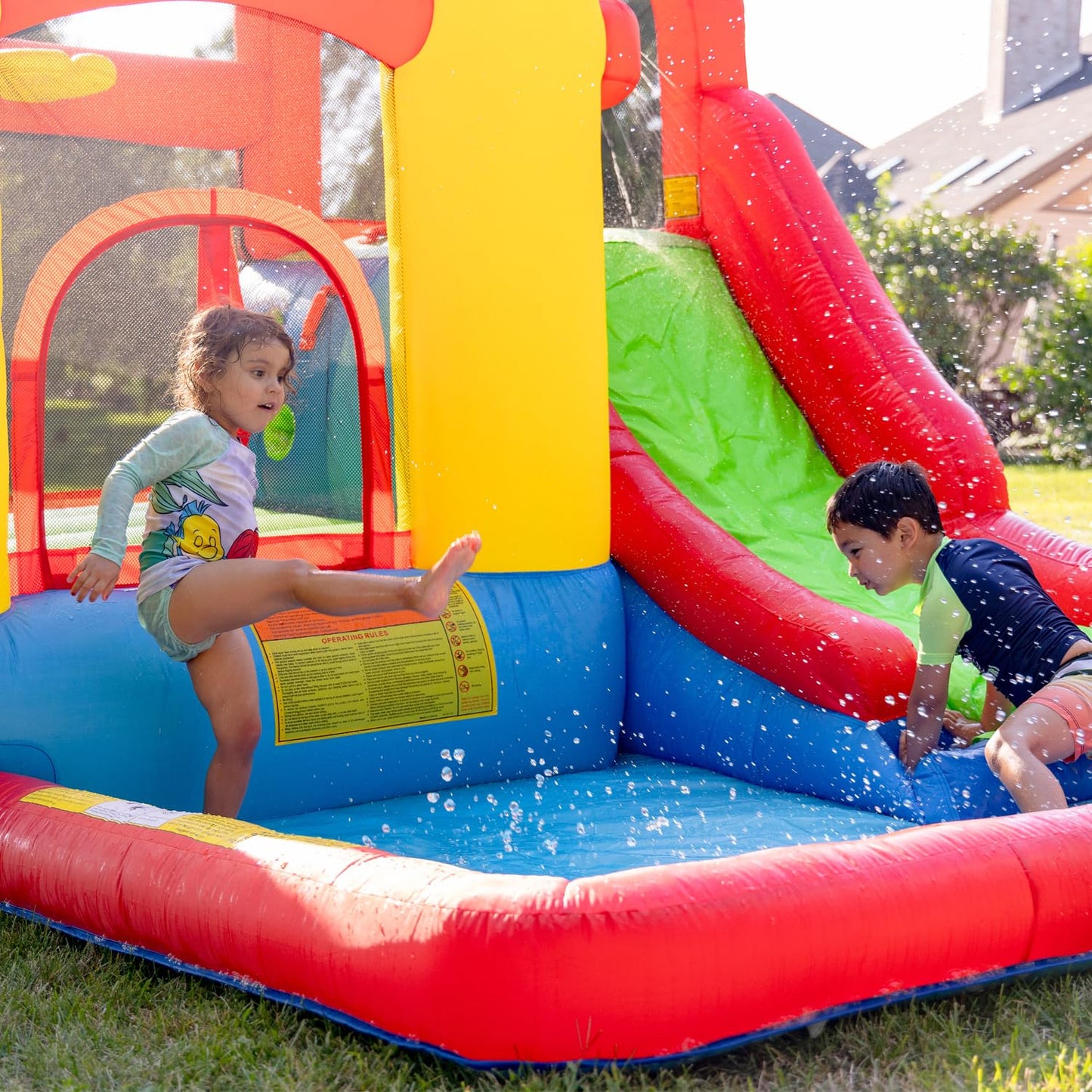 Bounceland Jump and Splash Adventure Bounce House or Water Slide All in one, Large Pool, Fun Bouncing Area with Basketball Hoop, Long Slide with Climbing Wall, UL Certified Blower Included
