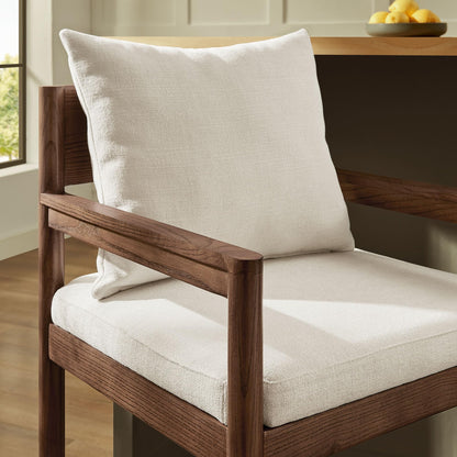 Modway Remington 29 Inch Barstool in Salt – Modern Upholstered Bar Height Stool with Back and Armrests – Wood Bar Chair with Cushion