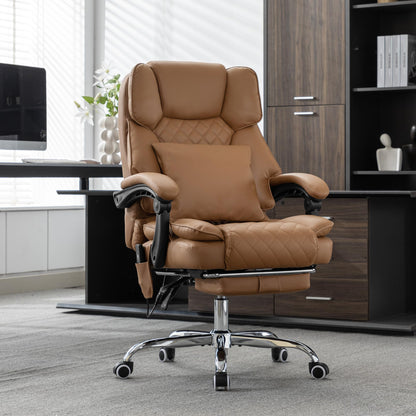 BOWTHY Kneading Massage Executive Office Chair with Heated,90-135° Reclining Office Chair with Footrest,Computer Desk Chair with Wheels,Diamond-Stitched Cushion Leather Office Chair (Brown)