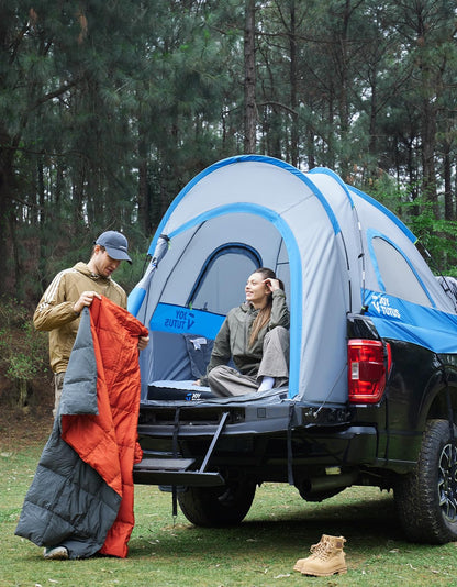 JOYTUTUS Truck Tent, Portable Truck Bed Tent with Rainfly, Truck Tent for 6.0'-6.3' with Fiberglass Pole, Waterproof PU2000mm Double Layer for 2 Person - Blue