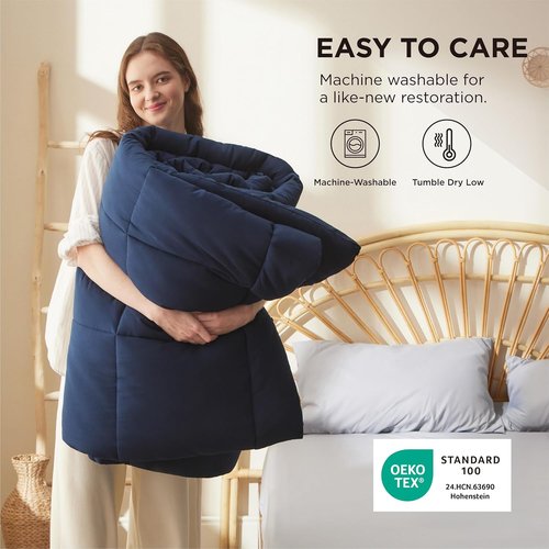 Bedsure Comforter Duvet Insert - King Size Quilted Down Alternative Bedding, Navy Blue, 90 x 102 Inches