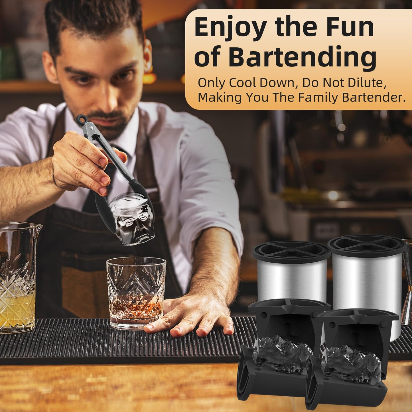 Clear Ice Cube Maker, 2" Clear Ice Ball Maker for Old Fashioned Whiskey lover, Bourbon, Whiskey, Cocktail Funny Gifts for Men on Birthday or Holiday, Easy-Release Stainless Steel Ice Mold(1Pack)