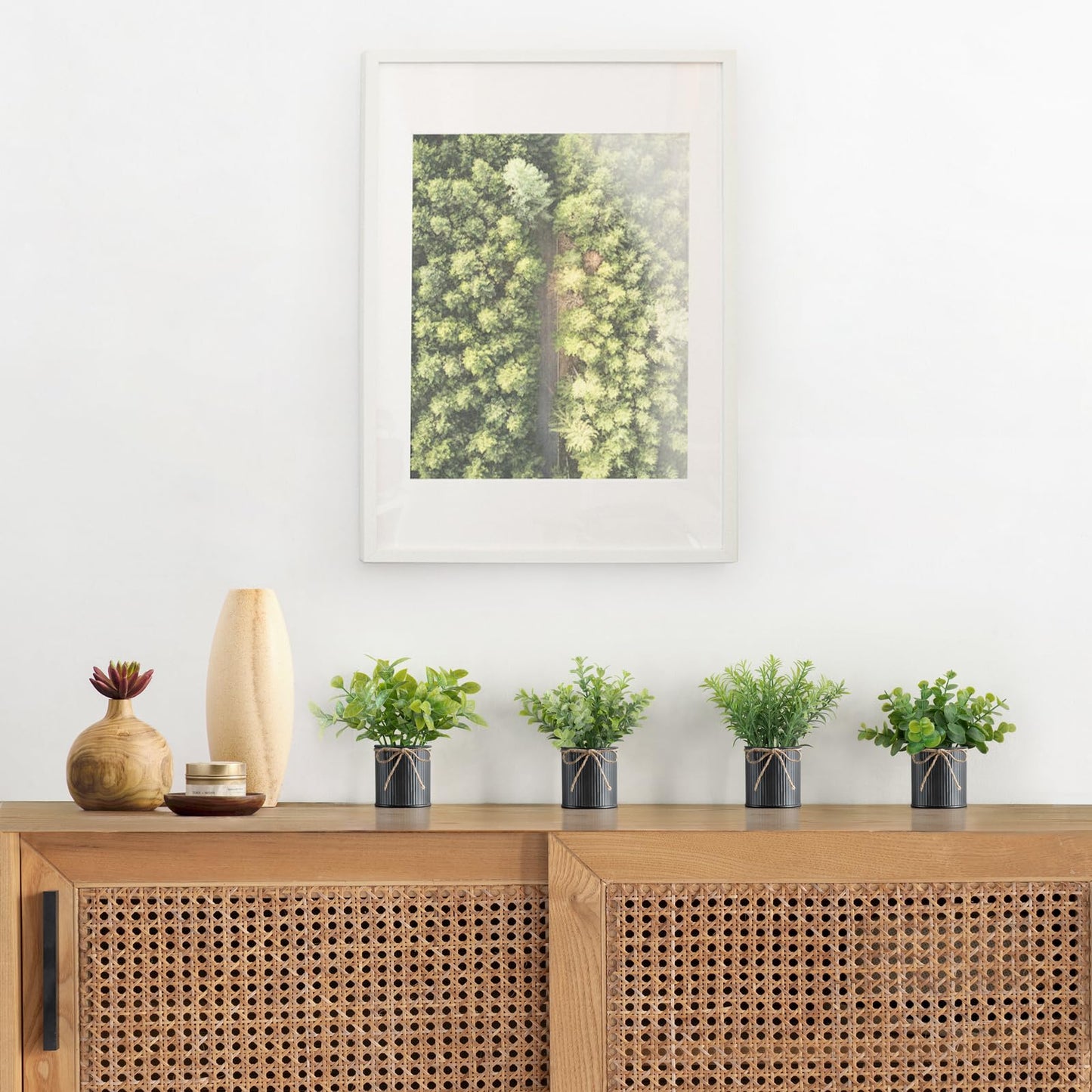 Mkono 4 Packs Small Fake Plants in Farmhouse Galvanized Pots Table Centerpiece Mini Potted Artificial Plants Faux Eucalyptus for Shelf Office Rustic Home Decor (Black, Mini-6" H)