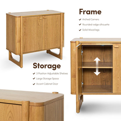 AllForWood Apollo Mid-Century Modern Wooden Accent Cabinet, Buffet and Media Console, Storage Cabinet with Solid Wood Legs, Soft-Closed Hinges and Adjustable Shelves (Light Oak)