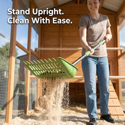 Chicken Poop Scooper - 2-in-1 Coop Scoop & Rake with Adjustable Stainless Steel Handle, 68 in