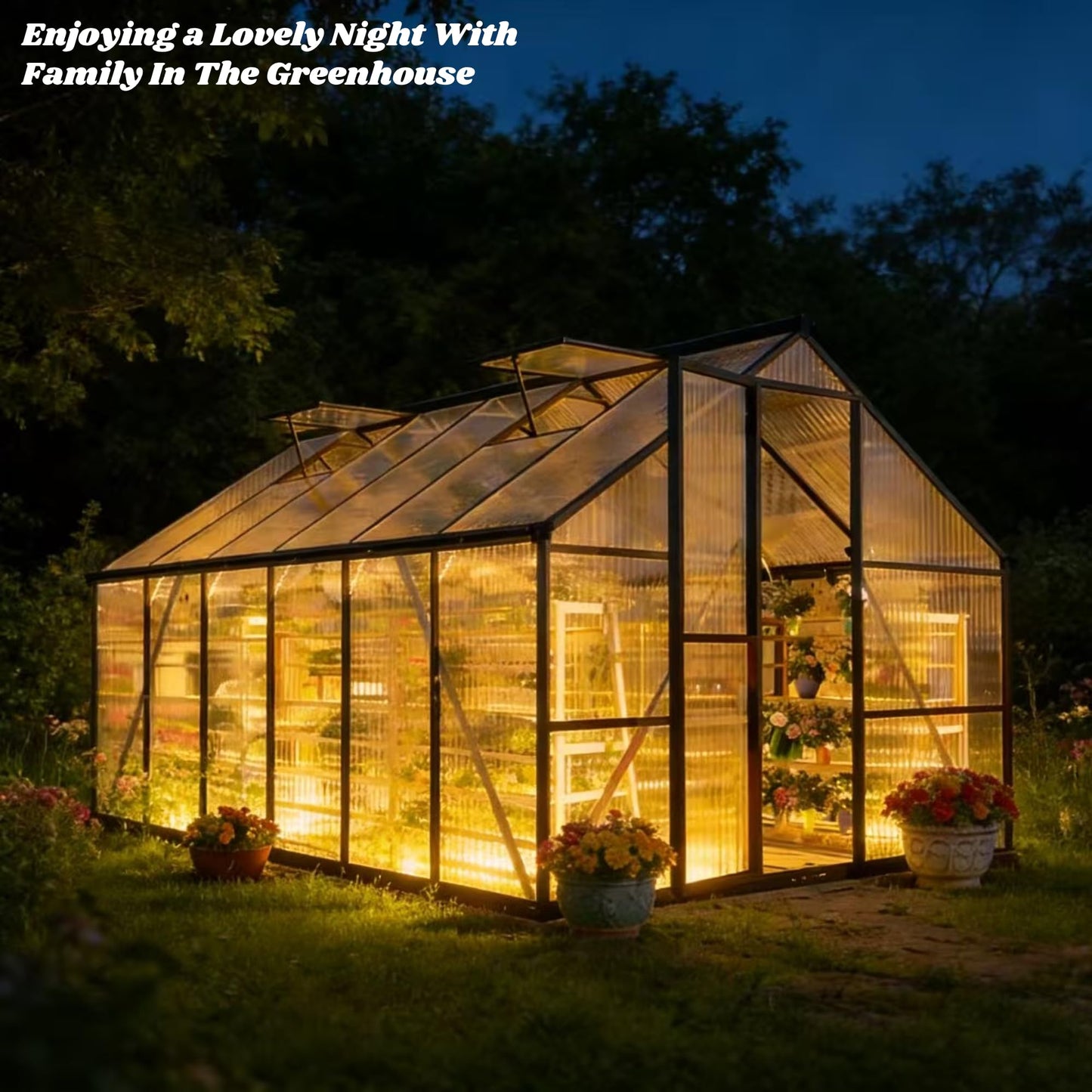 8x12 FT Greenhouses for Outdoors, Polycarbonate Greenhouse with PC Panels, Greenhouses for Outdoors for Yard, Garden, Hobby, Dark Gray