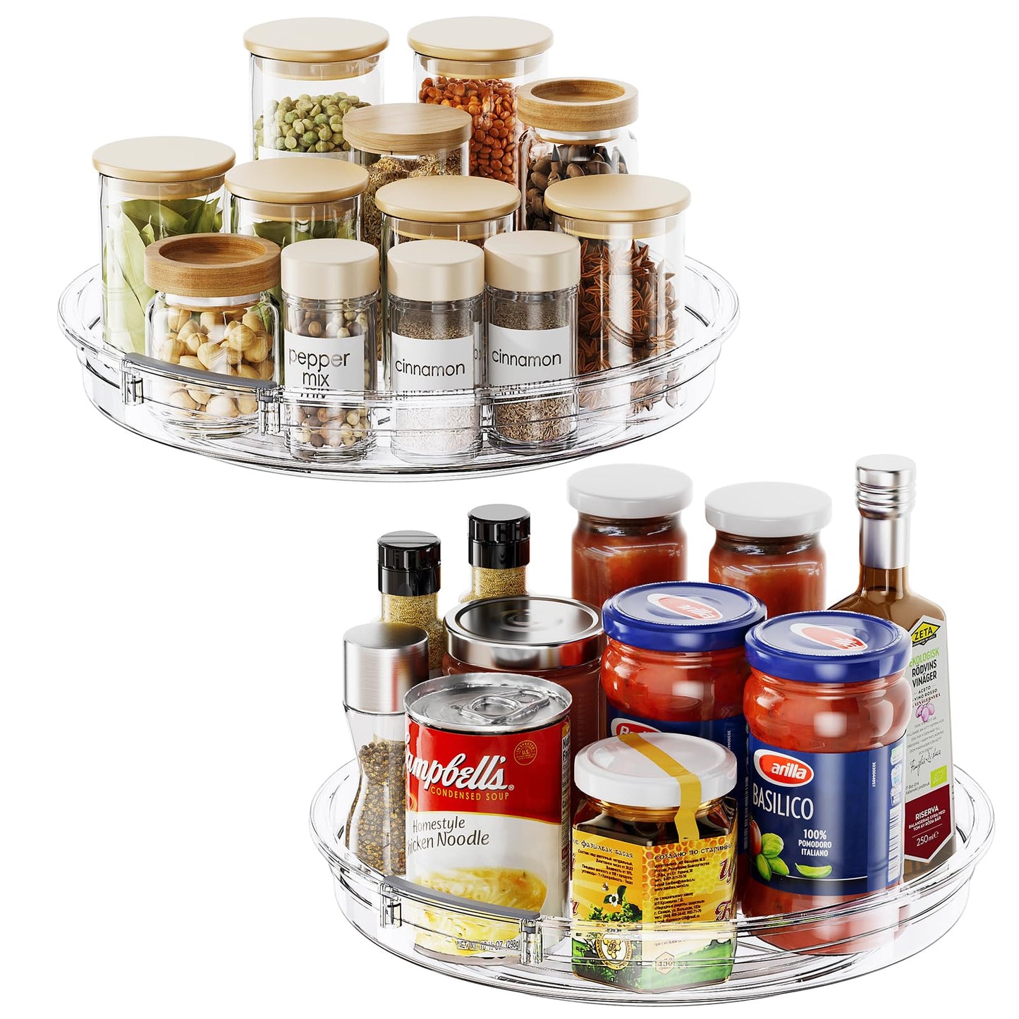 LAMU 2 Pack Lazy Susan Organizer 9.25 inch Lazy Susan Turntable for Cabinet, Rotating Spice Organization for Cabinet, Kitchen, Table Top, Countertop, Pantry Fridge Organizers and Storage, Clear