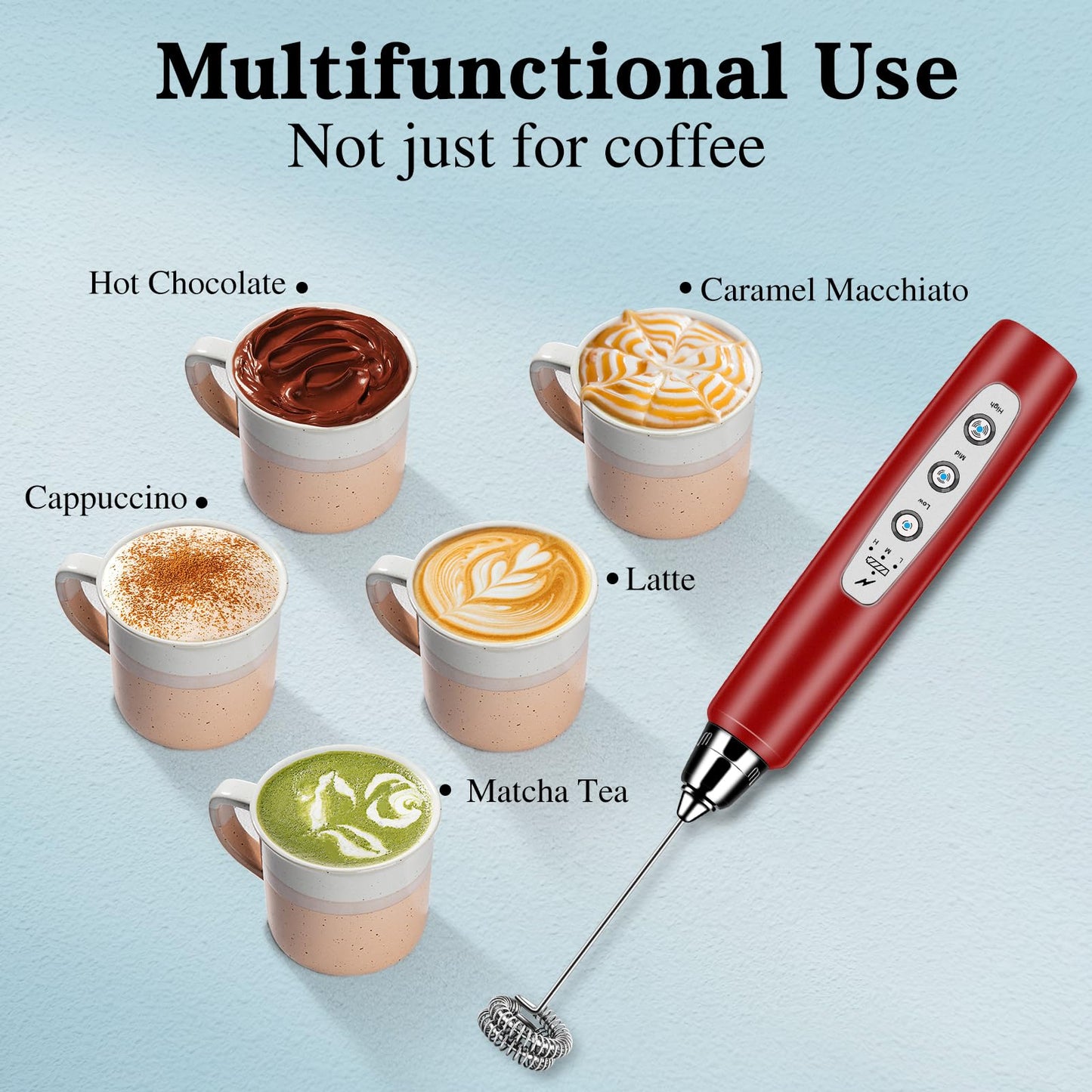 Milk Frother Handheld for Coffee, Electric Whisk 3 Speed Adjustable, Drink Mixer with Stainless 3 Whisks, Rechargeable Hand Frother Wand, Foam Maker for Latte Cappuccino Matcha Egg Silver