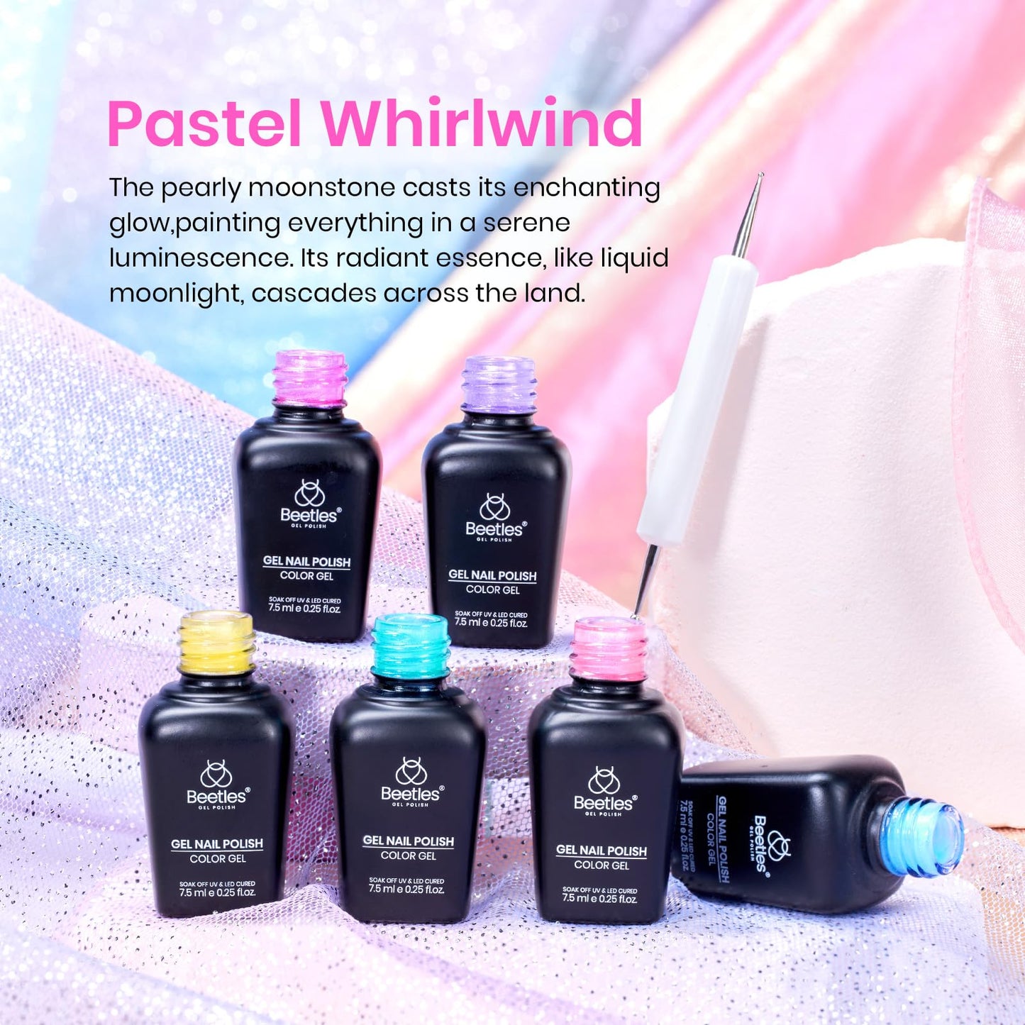 Beetles Cat Eye Gel Nail Polish Set, 6 Summer Colors Pastel Shimmer Glitter Gel Polish Kit Soak Off LED UV Curing Requires Pink Red Blue Orange Green Purple Velvet Gel with Magnet Gift for Women