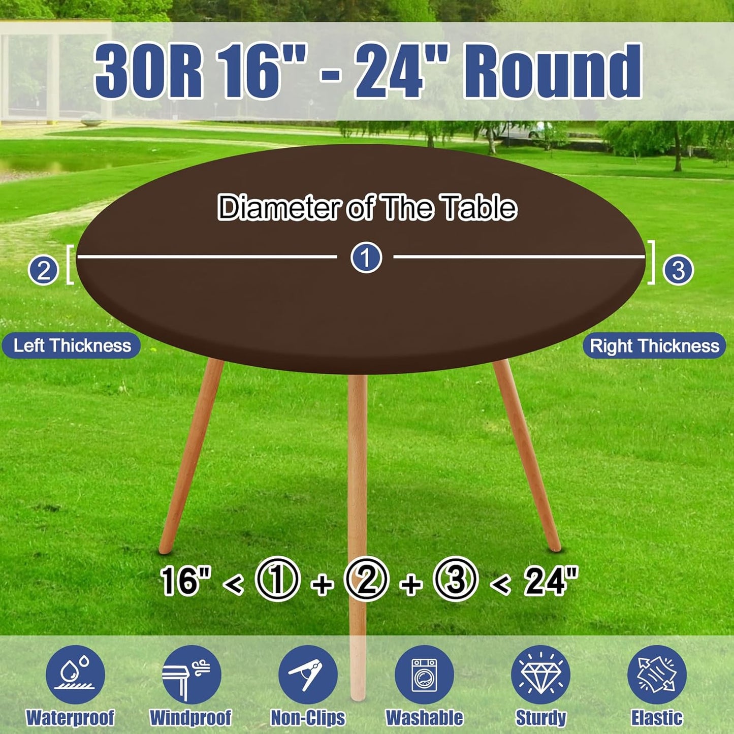18"-24" Moosfor Round Spandex Tablecloth, Elastic Fitted Waterproof Tablecloths for Tables, Stretch Washable Picnic