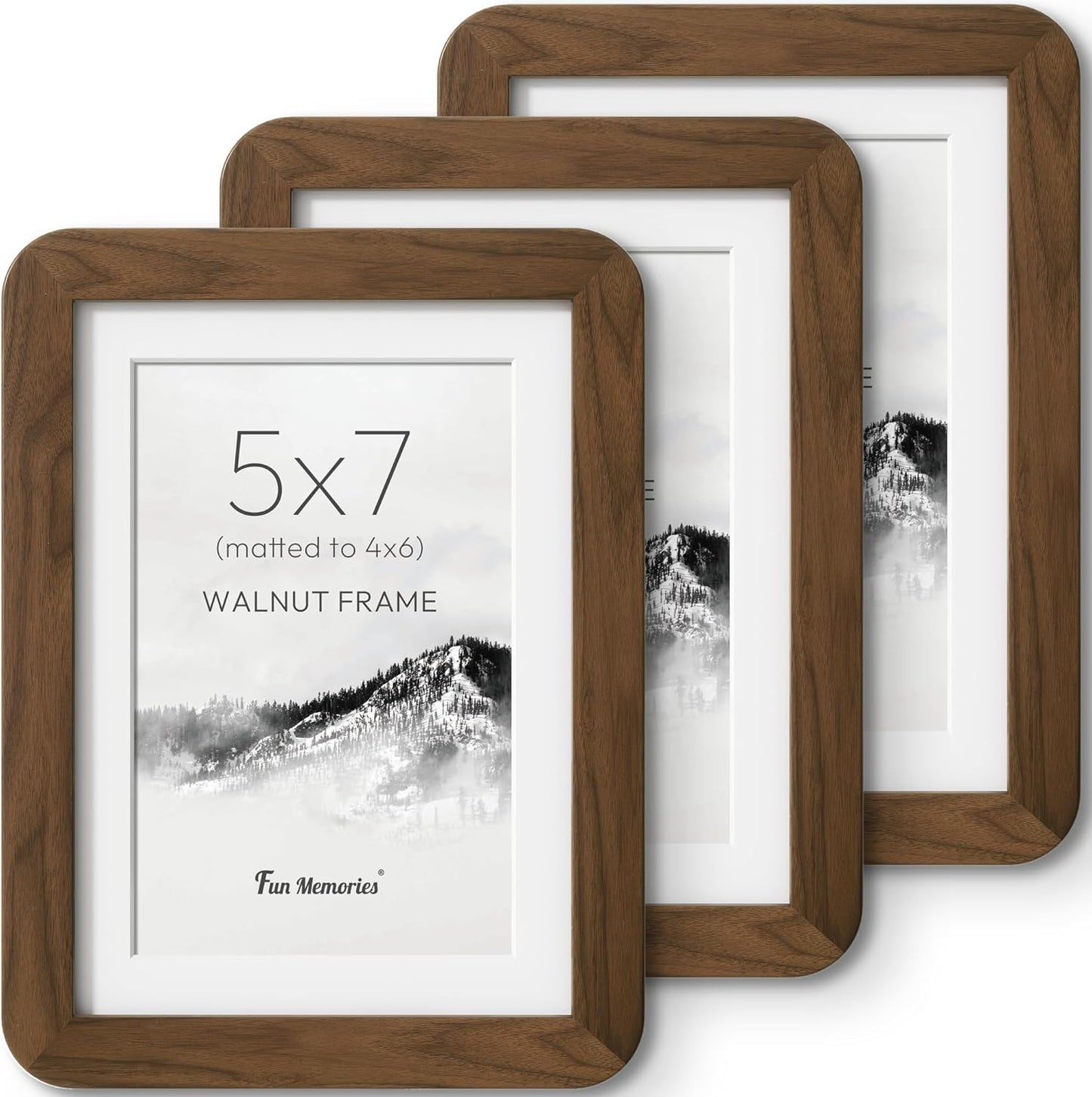 5x7 3 Pack, 5 7 4x6 5x7 Fun Memories Picture Frame USA-Sourced Walnut Wood Photo Frames with Plexiglass, Handcrafted