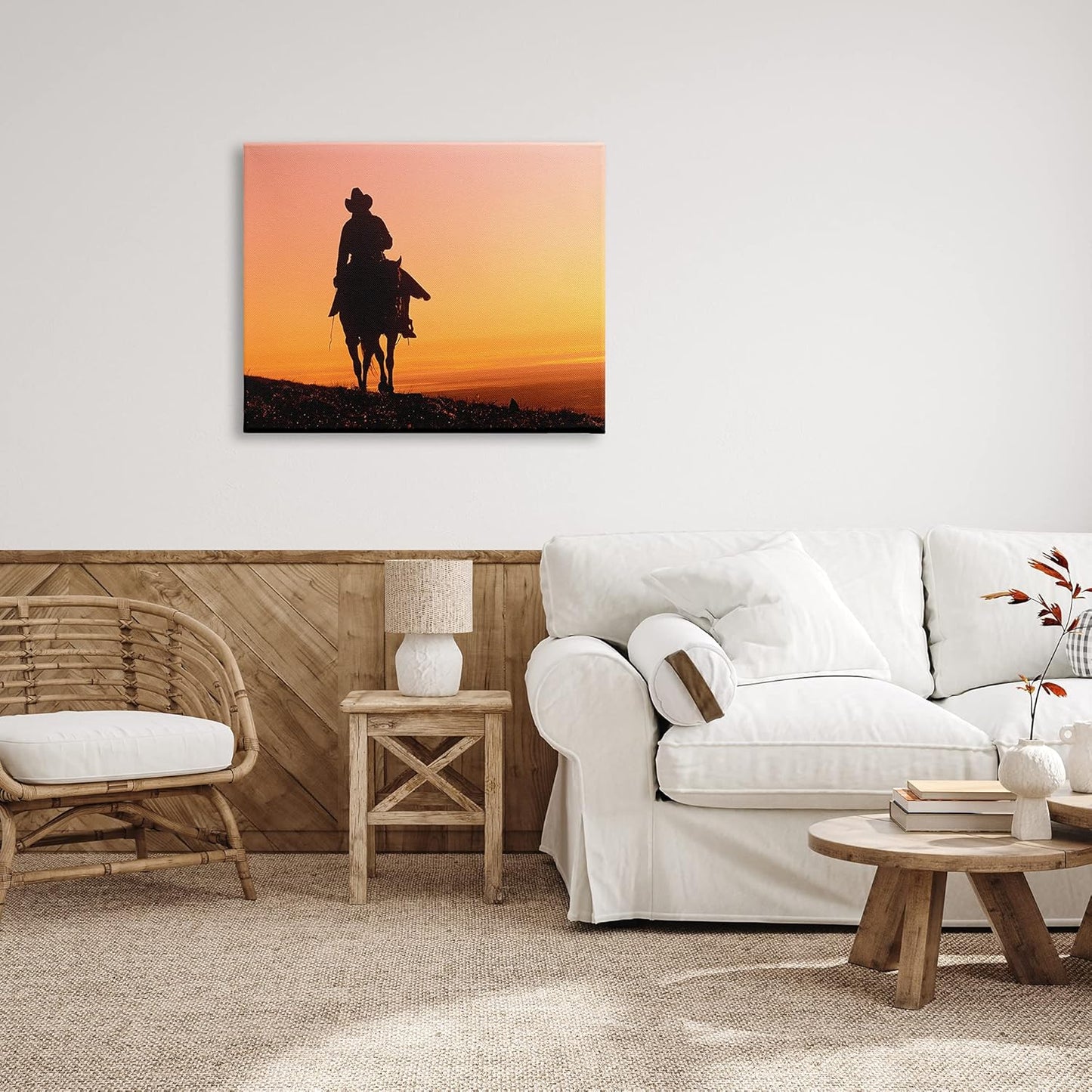 Stupell Industries Woman Riding Horse Silhouette Southwestern Sunset Landscape Canvas Wall Art, 40 x 30, Orange