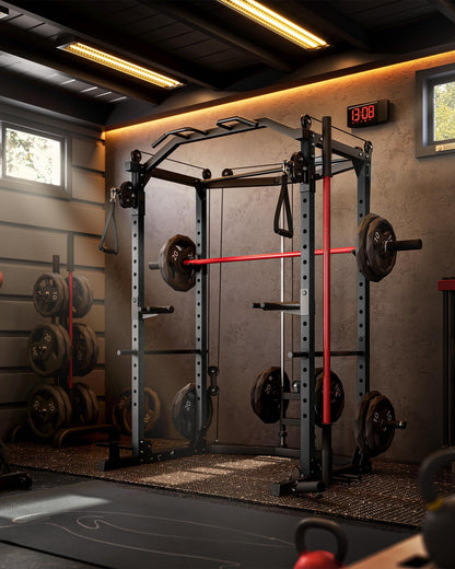 GarveeLife Power Cage, Multi-Functional Power Racks for Home Gym with Cable Crossover System, 1600 LBS Weight Capacity Fitness Squat Rack for Strength Workout with Training Attachment, Black