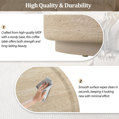 Merax 27.5" Round Coffee Table with Faux Luxury Marble Look, Drum Small Center Table with Strong Structure, Minimalist Mars Pattern End Table for Living Room, Bedroom, No Assembly Required, Beige
