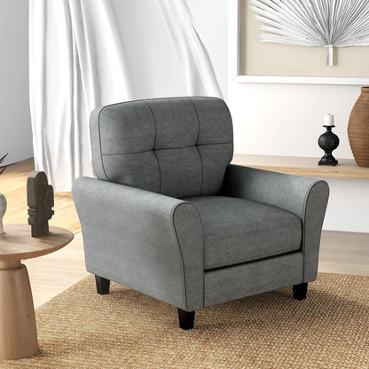 Giantex Modern Mid-Century Accent Chair - Linen Living Room Chair with Tufted Back, 7" Thick Cushion, Max Load 400 lbs, Upholstered Armchair with Non-Slip Foot Pads, Club Chair for Bedroom, Grey