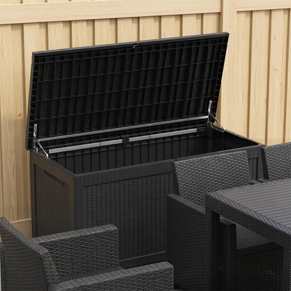 319 Gallon Extra Large Outdoor Storage Box, Waterproof Deck Box with Lockable Lid, Resin Outside Storage Box for Patio Furniture, Pool Accessories, Garden Tools, Storage Bench for Backyard,Porch,Black