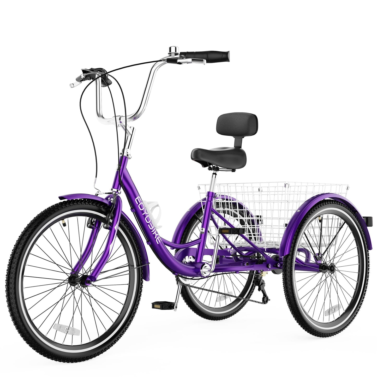 EOYOBIKE Adult Tricycle 3-Wheel Cruiser Bike, Low Step-Through, Heavy-Duty Comfort Trike with Adjustable Handlebar & Spring Saddle, Large Rear Basket, for Seniors & Adults (Orchid Rose, 24" Tire)