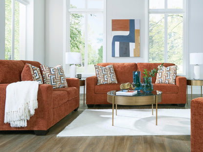 Signature Design by Ashley Aviemore Contemporary Sofa Sleeper with Folding Memory Foam Mattress and 2 Accent Pillows, Queen, Orange