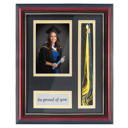 GMFrames Graduation Photo Shadow Box Frame with Tassel Holder for 4x6 Pictures,Solid Wood Real Glass,Black over Gold Double Mat,Wall & Tabletop Design