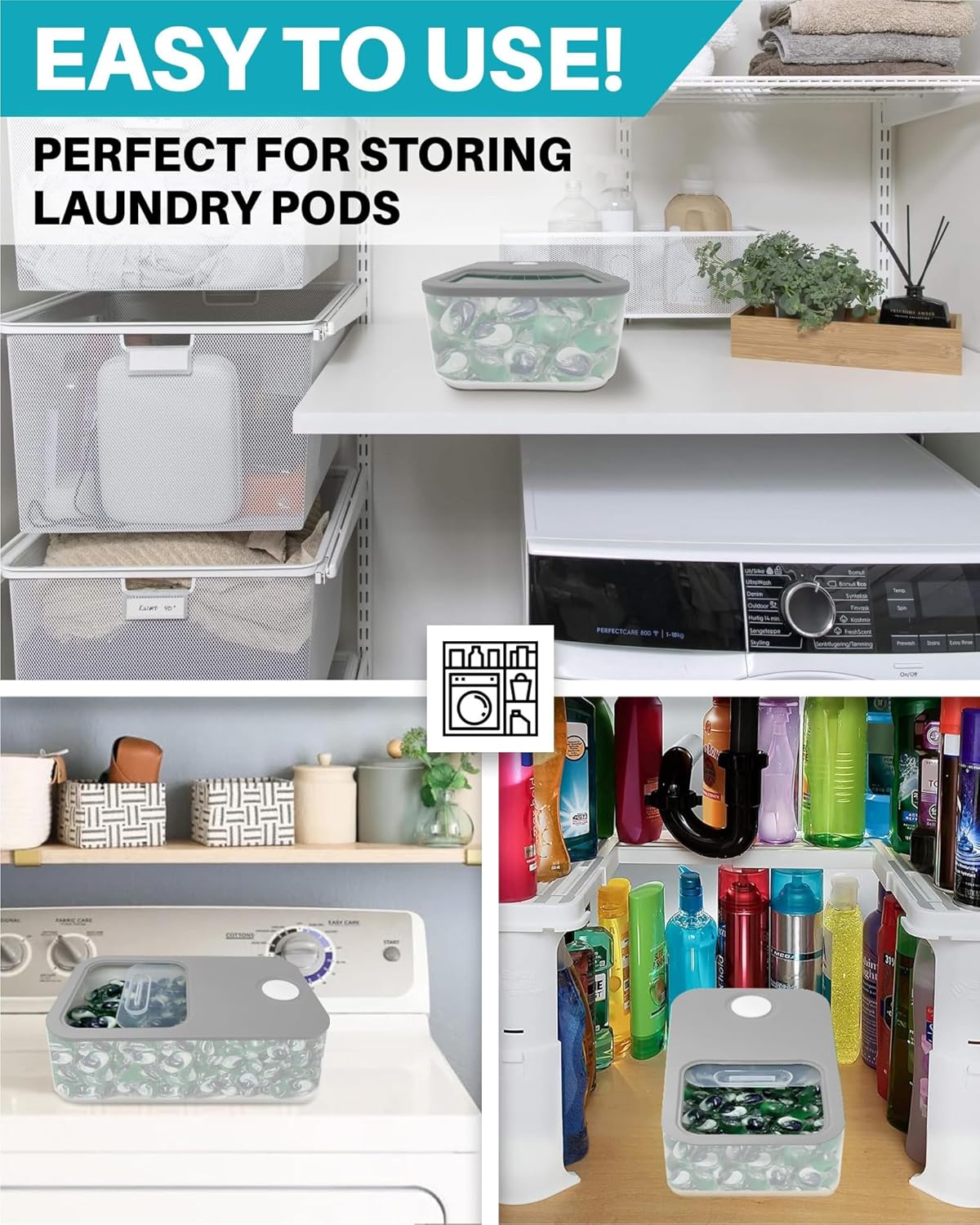 15"x8.7"x4.5", 910 lbs 100130 TidyFriend Laundry Pods Container with Slide Lid, Airtight Storage Keeps Pods Fresh