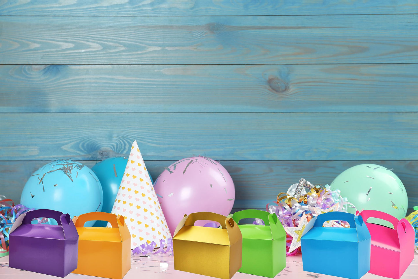 The Dreidel Company Gable Treat Boxes, (24-Pack) Party Favor Boxes for Kids Birthday, Candy Boxes Party Favors, Weddings Events, Baby Shower, 6.25" x 3.5" x 3.5" Inch Box (Multi-Color Treat Box)