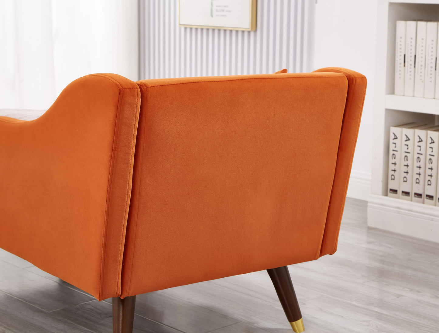 GDFStudio Upholstered Chaise Lounge Chair Indoor, Modern Velvet Recliner Lounge Chair with Removable Pillows, Gold Wood Legs, Backrest & Armrest, Reading Chaise Chair for Living Room Bedroom, Orange