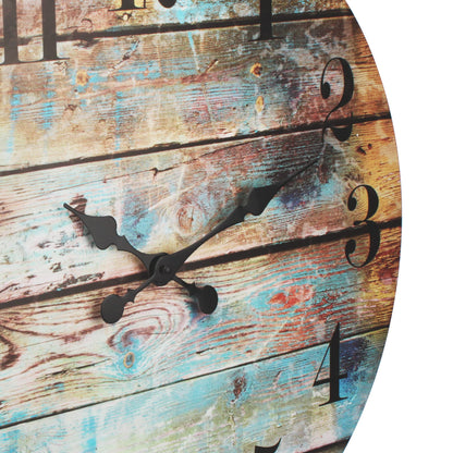 Stonebriar Vintage Farmhouse Wooden 23 Inch Round Battery Operated Hanging Wall Clock