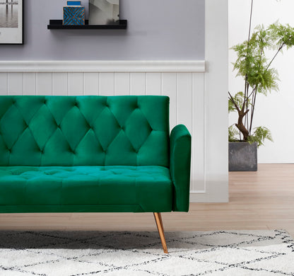 ERYE 71-Inch Soft Velvet Futon Sofa Bed Upholstered Tufted Futon Daybed W/Golden Leg & 2 Pillows,Modern Loveseat Couch Convertible Sleeper Sofabed for Home Apartment Office