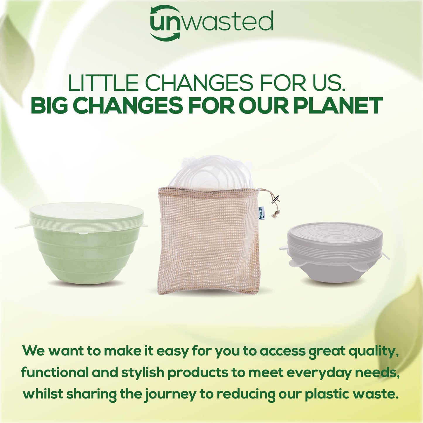unwasted Reusable Silicone Lids (Variety Pack) – Upgrade Your Kitchen Gadgets with Our Covers for Food Storage – Reusable Silicone Stretch Lids and Food Covers for Containers (Pack of 7)