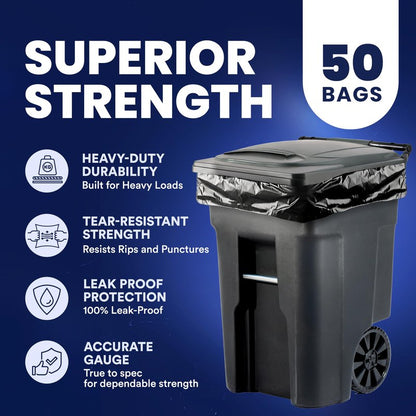 Plasticplace 65 Gallon Trash Bags │ 3.0 Mil │ Black Heavy Duty Garbage Can Liners │ 50” X 48” (50Count)