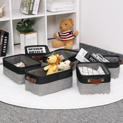 HNZIGE Small Storage Baskets Fabric Bins (6-Pack) for Organizing Clothes, Toys, Books, Gifts (Black & Gray, 11.8" x
