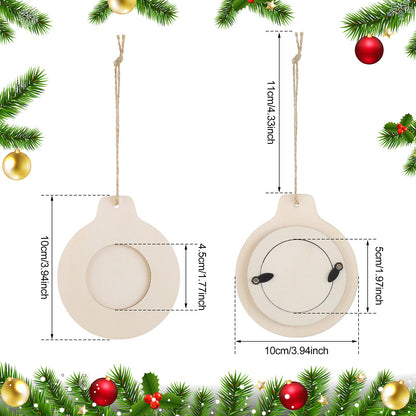20 Pieces Christmas Wooden Photo Frame Ornaments Crafts Wood Picture Frame Ornaments Pack to Paint DIY Christmas Decor for Crafts Holiday Presents Home Tree Decoration(Cute Style)