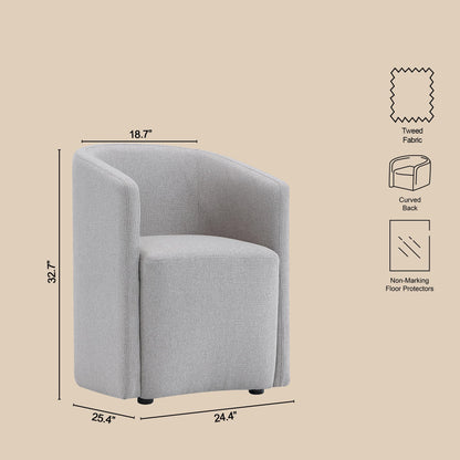 Manhattan Comfort Hearth Modern Barrel Dining Armchair, Accent Upholstered Dining Chair with Woven Fabric, Stylish Curved Back, High-Density Foam, Fully Assembled, Light Gray