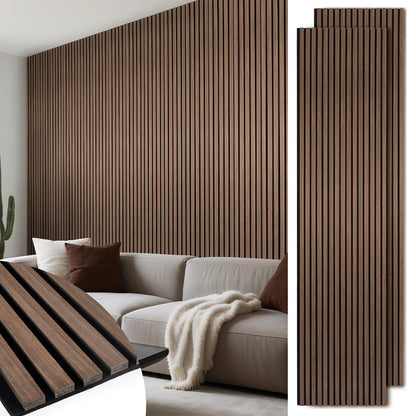 LARWORKS Wood Slat Wall Panels 2 Pack 106" x 23.6", Acoustic Wooden Panel for Wall, Soundproof 3D Fluted Panels for Interior Wall Decor, Living Room, Bedroom - Walnut (Cover Approx.35 sq.ft)